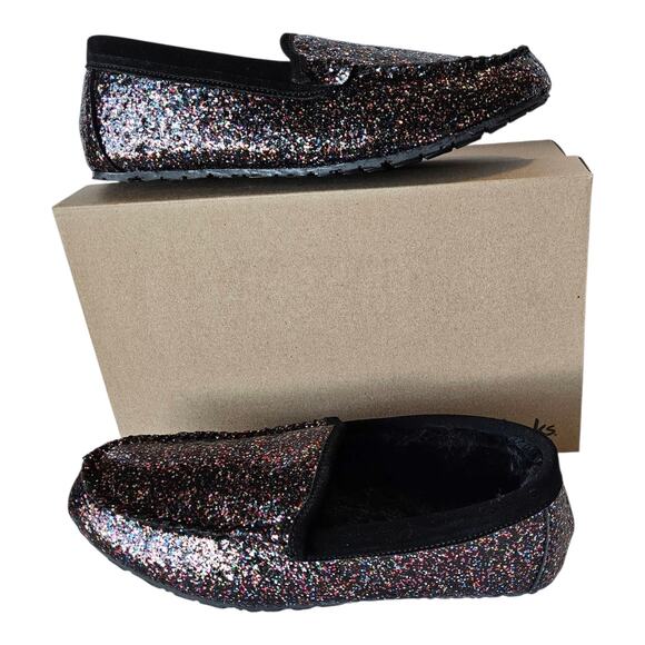 CLARKS Women's 10 M Faux Fur Glitter Moccasin Slippers Slip On Comfort NEW - Picture 1 of 10